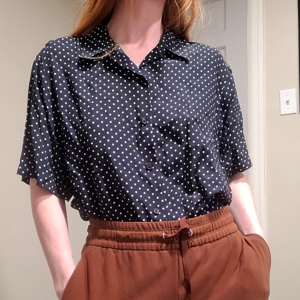 Vintage southern lady black polka dot button down marked size 12